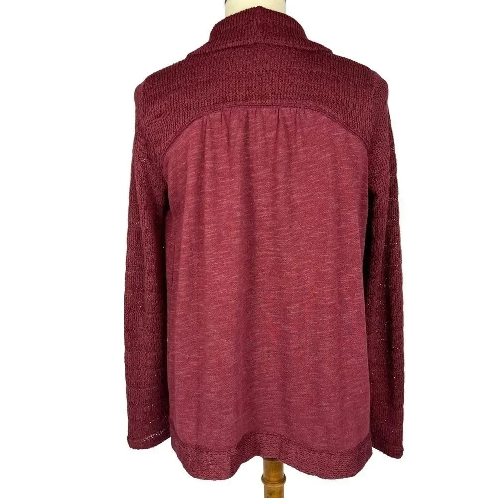 Lucky Brand Waterfall Wrap Burgundy Knit Cardigan Sweater Women’s Small - Picture 5 of 12